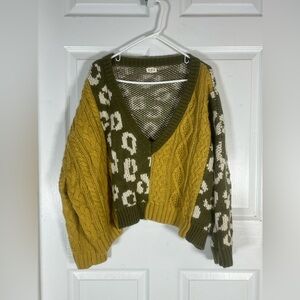 POL Olive and Mustard V-Neck Sweater